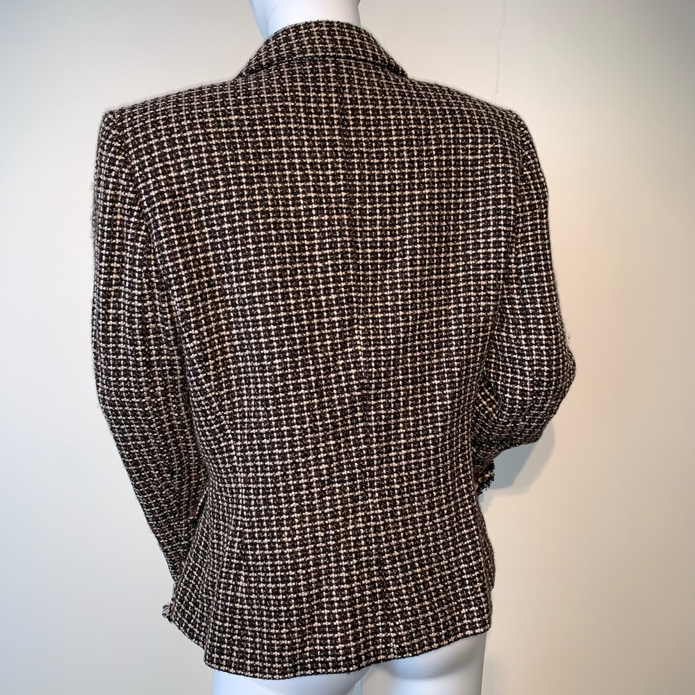 EUC Tahari brown tweed blazer raw fringe edges - Picture 5 of 8